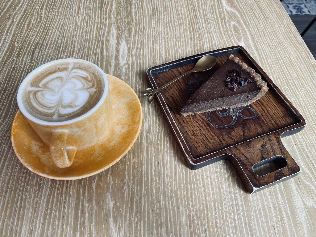 Coffee and cake on a wooden table
